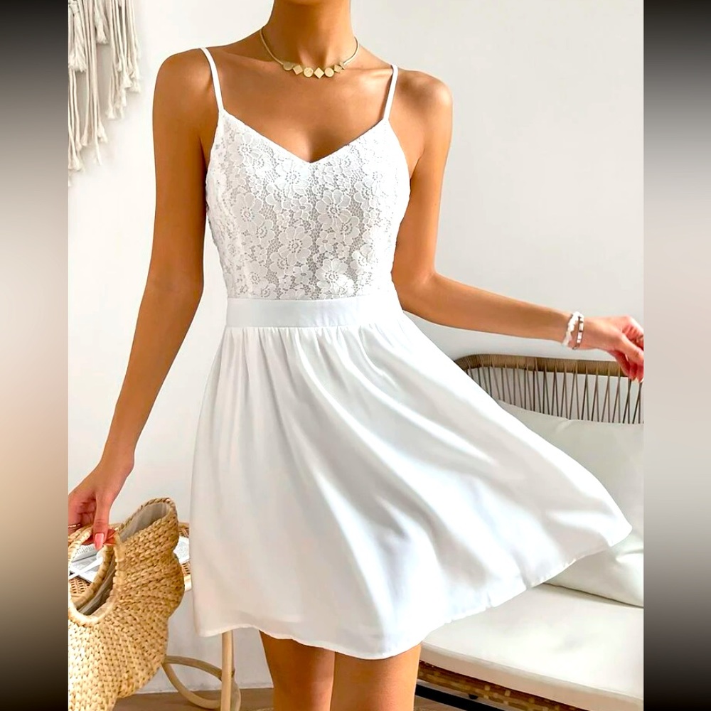White short lace flowy dress